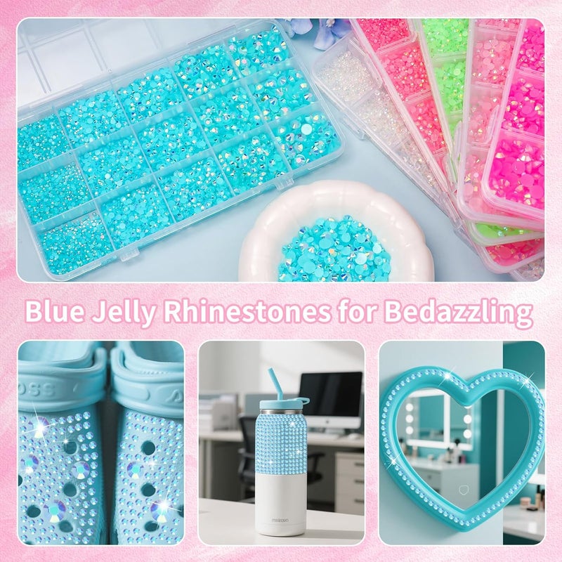 Uotey 16000 Pcs Resin Rhinestones for Crafting, Flatback Blue Gems Jelly Rhinestones, Mixed Sizes Blue Bedazzling Crystal with Pickup Tool for DIY Crafts Clothing Tumblers Mugs Shoes Fabric Nail Art - Image 5